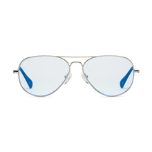 Load image into Gallery viewer, Caddis Mabuhay Reading Glasses in chrome frame and light blue lenses front view
