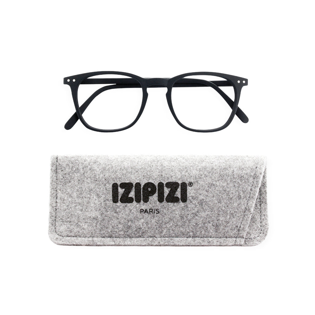 Izipizi Reading Glasses E in Black with Grey Felt Carrying Pouch